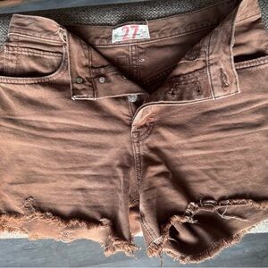 We The Free High Rise Distressed Cutoff Shorts Brown Size 27 Boho Festival